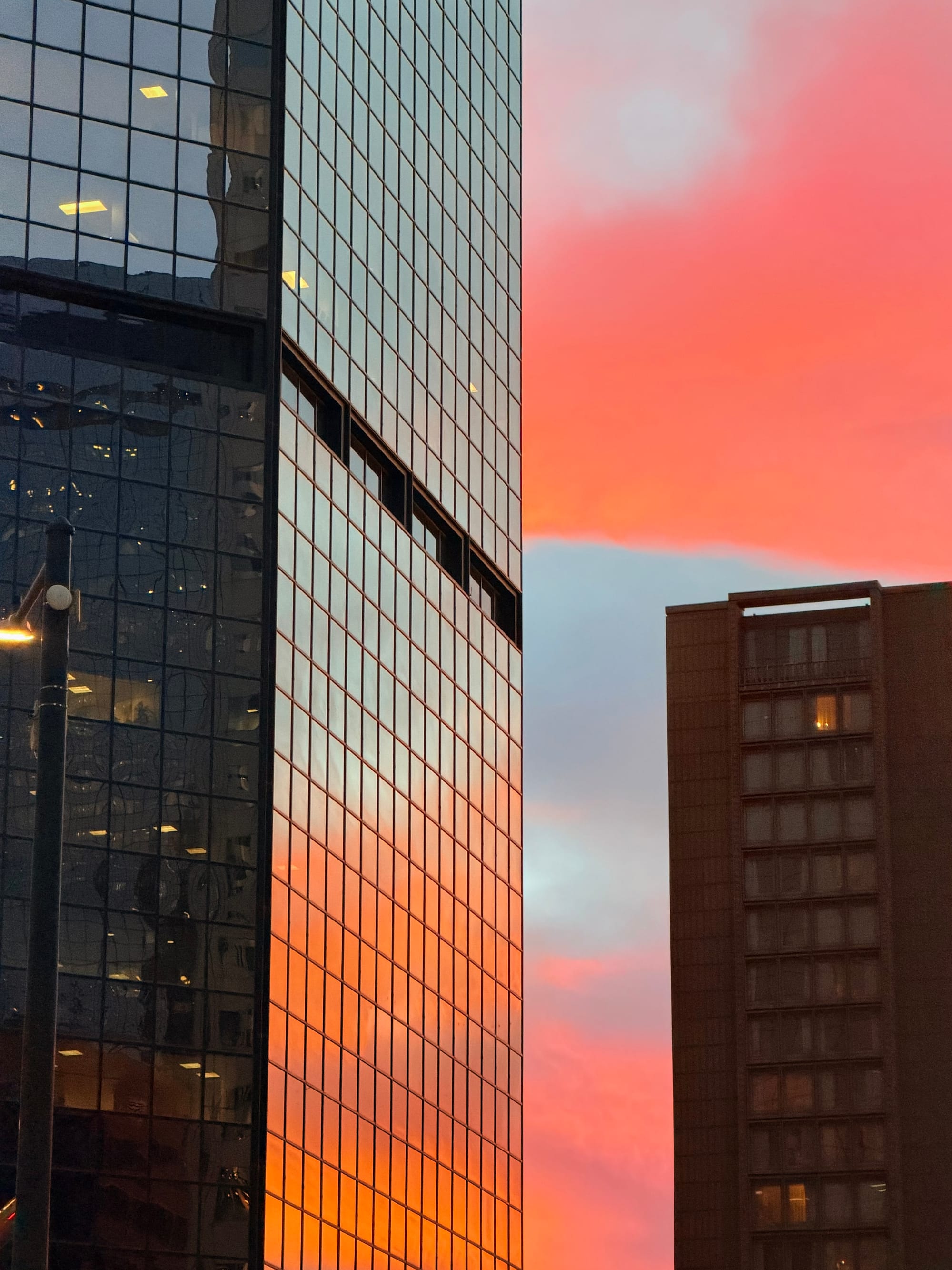 Sunset reflecting off a building 